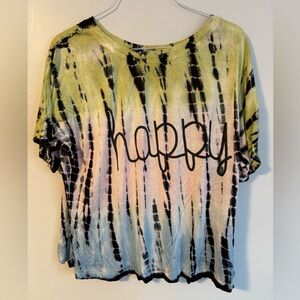 Dreamside Happy Tye-die Lightweight Loose Baggy T-shirt Green Pink Blue Black L
